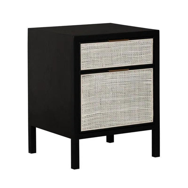 Rattan Black Side Table with Drawers Nightstands LOOMLAN By LH Imports