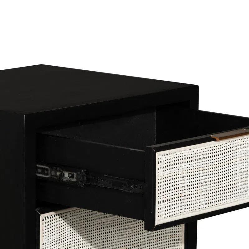 Rattan Black Side Table with Drawers Nightstands LOOMLAN By LH Imports