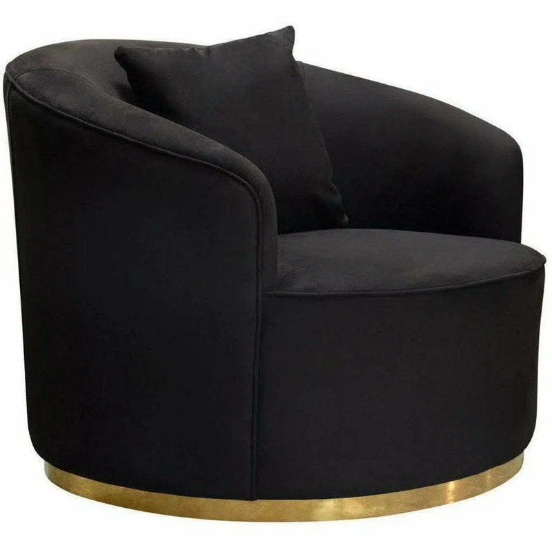 Raven Black Velvet Barrel Chair Gold Trim Club Chairs LOOMLAN By Diamond Sofa