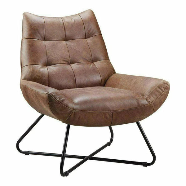 Real Leather Armless Chair Tufted Brown Tan Leather Lounger Accent Chairs LOOMLAN By Moe's Home