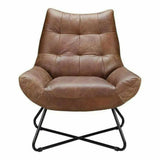 Real Leather Armless Chair Tufted Brown Tan Leather Lounger Accent Chairs LOOMLAN By Moe's Home