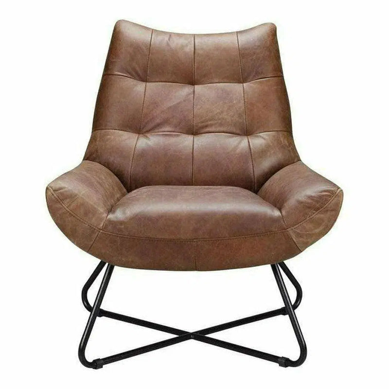 Real Leather Armless Chair Tufted Brown Tan Leather Lounger Accent Chairs LOOMLAN By Moe's Home