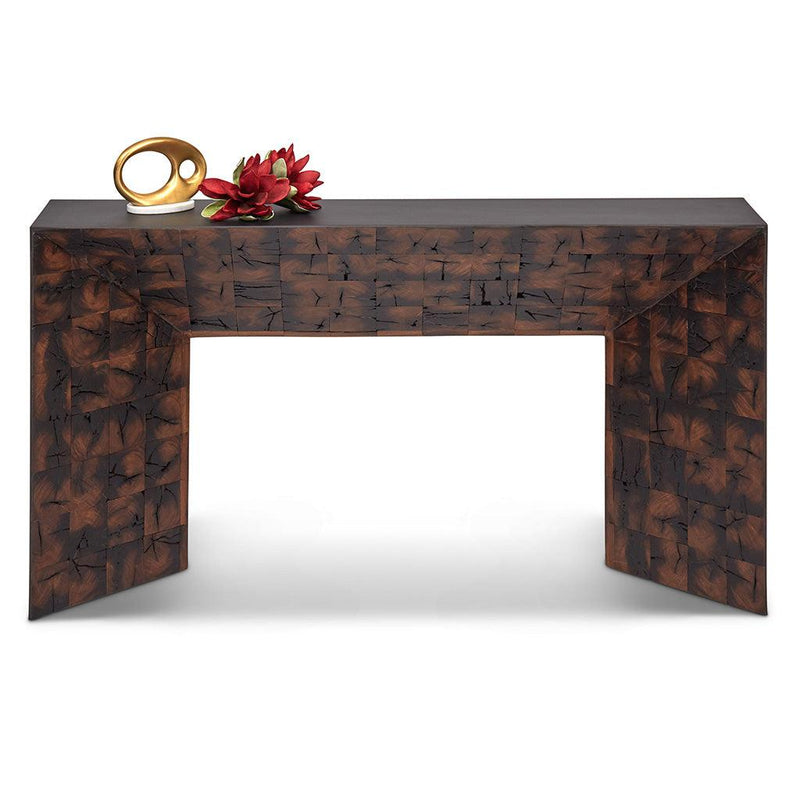 Reclaimed Old Post Wooden Inlay Rectangular Console Table Console Tables LOOMLAN By Urbia