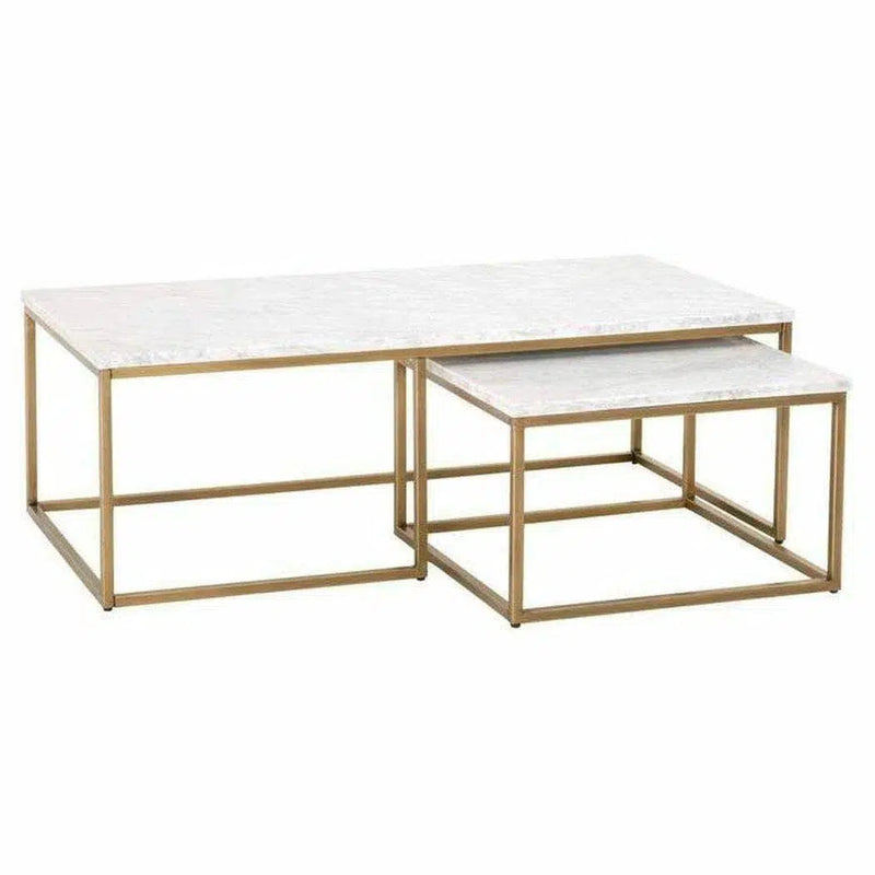 Rectangle White Nesting Marble Brushed Gold Coffee Tables LOOMLAN By Essentials For Living