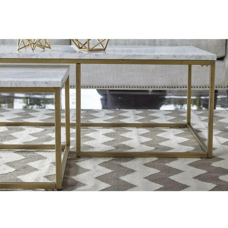 Rectangle White Nesting Marble Brushed Gold Coffee Tables LOOMLAN By Essentials For Living