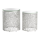 Reden Glass and Aluminum Round Side Table Set (2-Piece) Side Tables LOOMLAN By Zuo Modern