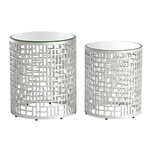 Reden Glass and Aluminum Round Side Table Set (2-Piece) Side Tables LOOMLAN By Zuo Modern