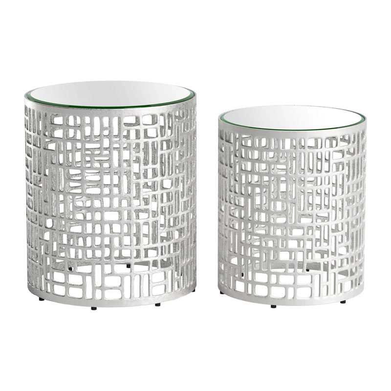 Reden Glass and Aluminum Round Side Table Set (2-Piece) Side Tables LOOMLAN By Zuo Modern