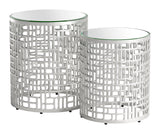 Reden Glass and Aluminum Round Side Table Set (2-Piece) Side Tables LOOMLAN By Zuo Modern