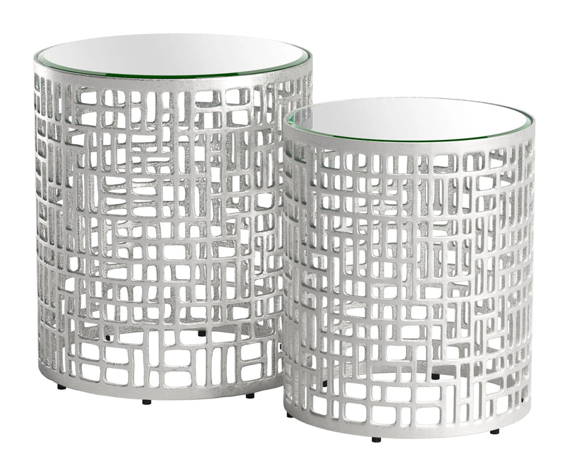 Reden Glass and Aluminum Round Side Table Set (2-Piece) Side Tables LOOMLAN By Zuo Modern