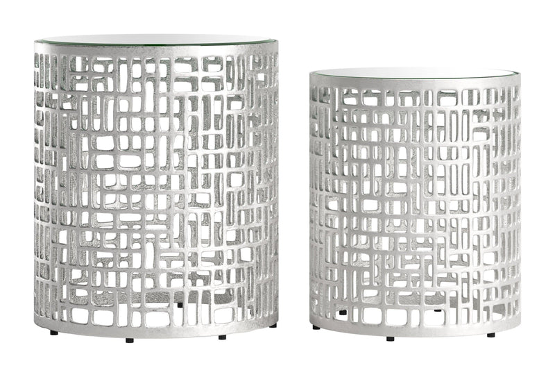 Reden Glass and Aluminum Round Side Table Set (2-Piece) Side Tables LOOMLAN By Zuo Modern