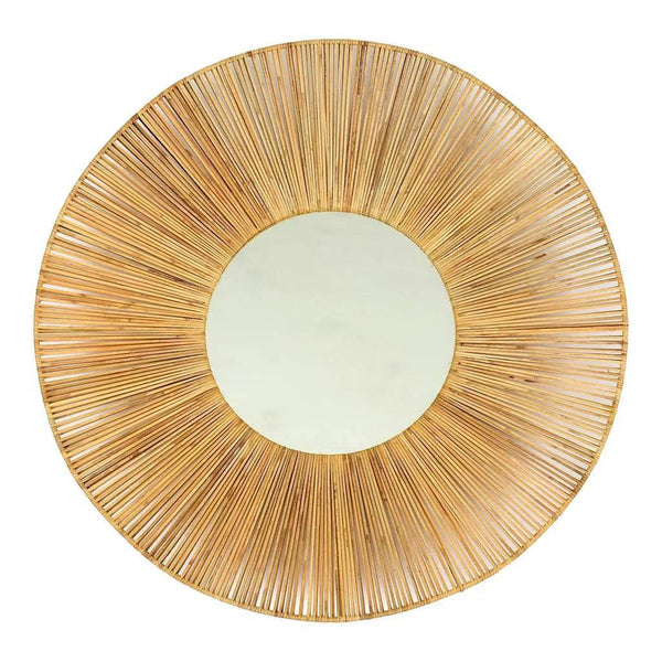 Remi Contemporary Natural Cane Round Wall Mirror Wall Mirrors LOOMLAN By Moe's Home