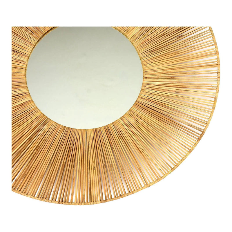 Remi Contemporary Natural Cane Round Wall Mirror Wall Mirrors LOOMLAN By Moe's Home