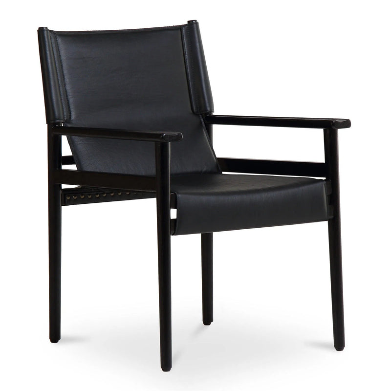 Remy Top-Grain Buffalo Leather and Ash Wood Black Dining Armchair Dining Chairs LOOMLAN By Moe's Home