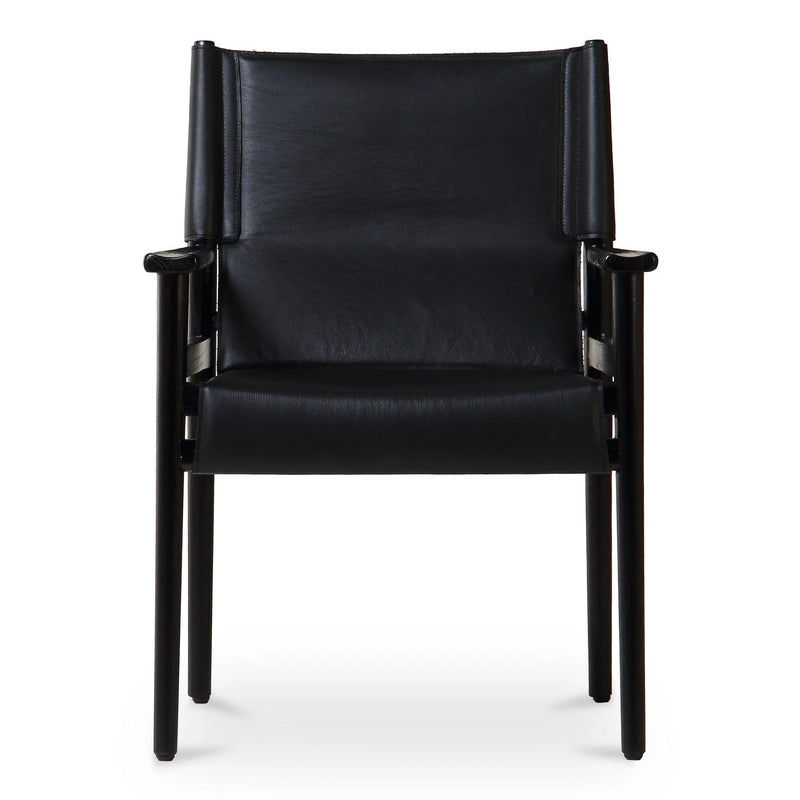 Remy Top-Grain Buffalo Leather and Ash Wood Black Dining Armchair Dining Chairs LOOMLAN By Moe's Home