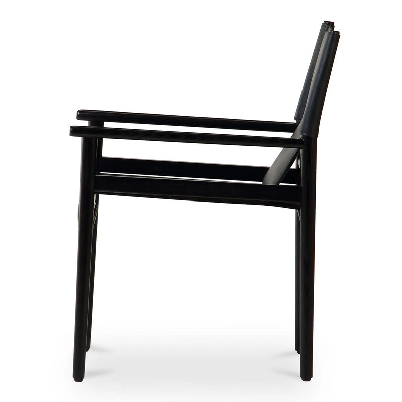 Remy Top-Grain Buffalo Leather and Ash Wood Black Dining Armchair Dining Chairs LOOMLAN By Moe's Home