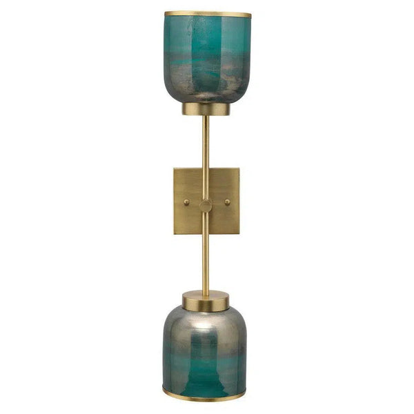 Reversible Antique Brass Aqua Metallic Glass Vapor Double Sconce Wall Sconces LOOMLAN By Jamie Young