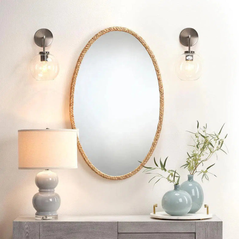 Reversible Corngrass Braided Oval Wall Mirror Wall Mirrors LOOMLAN By Jamie Young