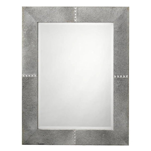 Reversible Grey Cowhide Leather Rectangle Wall Mirror Wall Mirrors LOOMLAN By Jamie Young