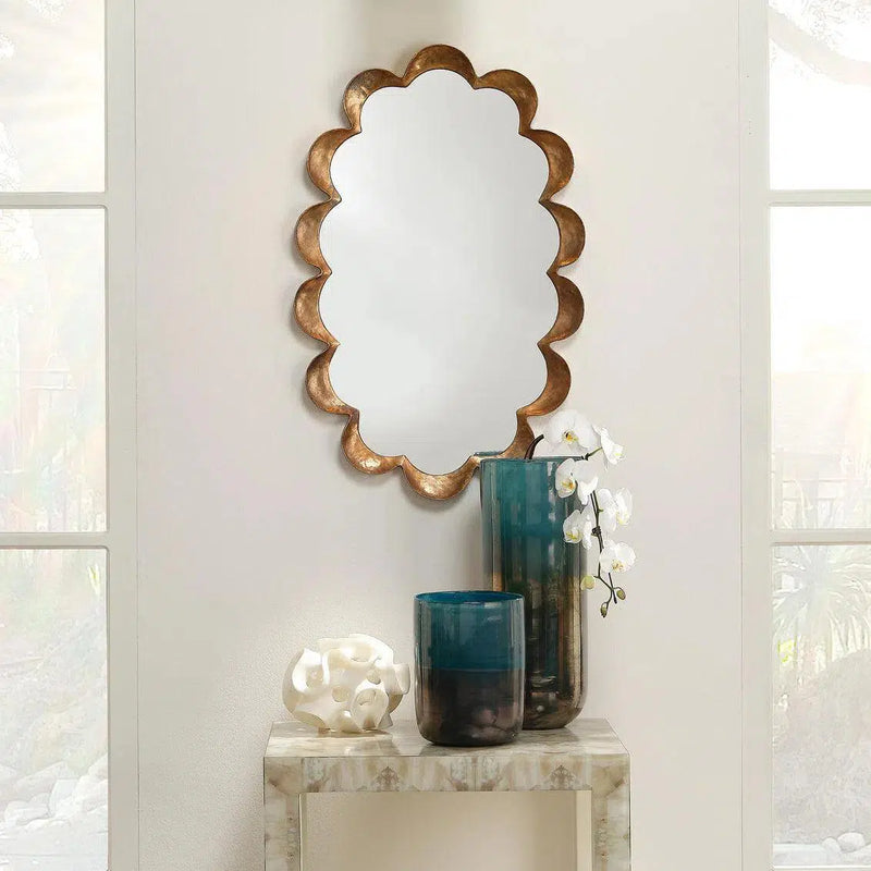 Reversible Position Brass Scalloped Wall Mirror Wall Mirrors LOOMLAN By Jamie Young