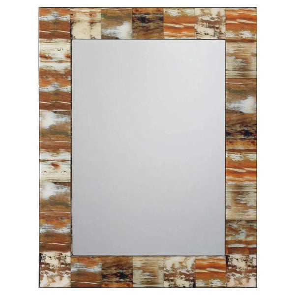 Reversible Position Brown Rectangle Faux Horn Wall Mirror Wall Mirrors LOOMLAN By Jamie Young