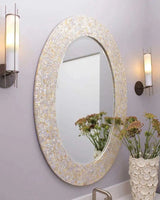 Reversible Position Cream Mother of Pearl Oval Wall Mirror Wall Mirrors LOOMLAN By Jamie Young