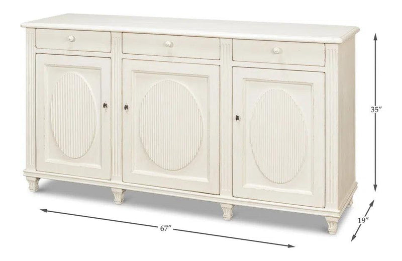 Ribbon Three Door Sideboard Antique White Sideboards LOOMLAN By Sarreid