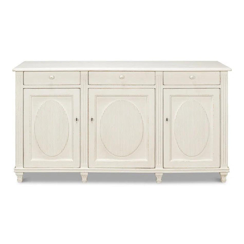 Ribbon Three Door Sideboard Antique White Sideboards LOOMLAN By Sarreid