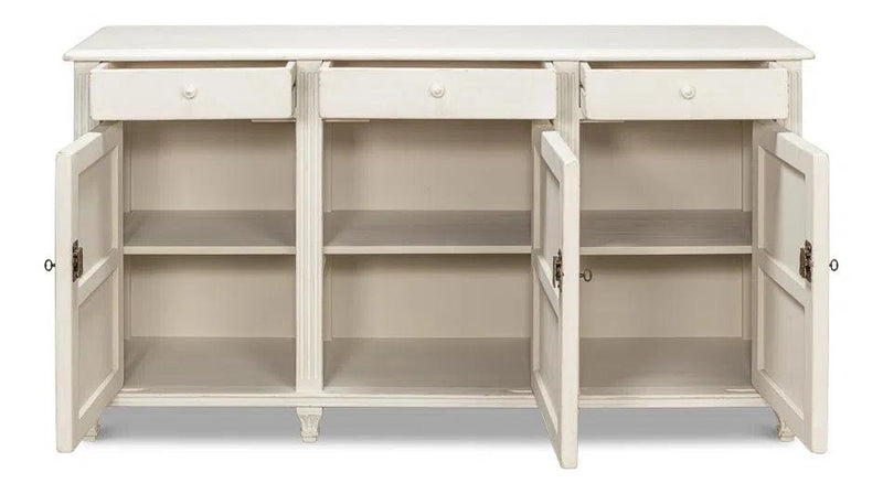 Ribbon Three Door Sideboard Antique White Sideboards LOOMLAN By Sarreid