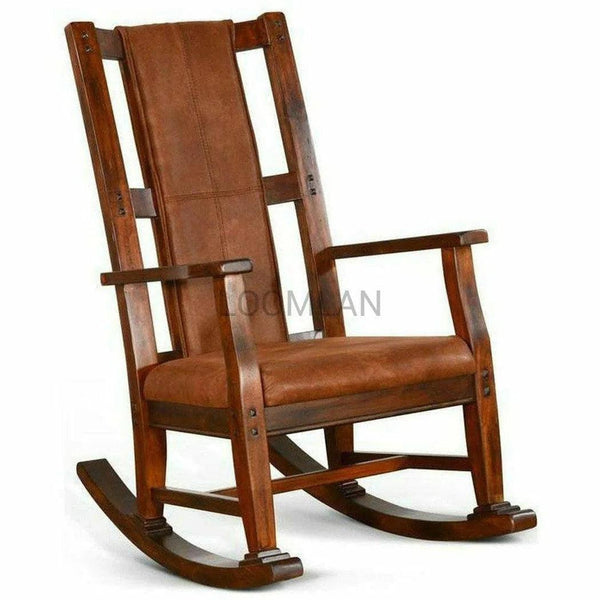 Rich Brown Vegan Leather Upholstered Solid Wood Rocker Chair Accent Chairs LOOMLAN By Sunny D