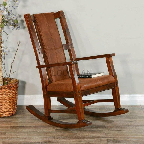 Rich Brown Vegan Leather Upholstered Solid Wood Rocker Chair Accent Chairs LOOMLAN By Sunny D