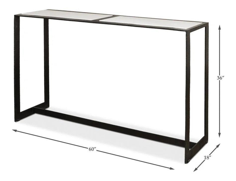 Ridged Iron Console Table White Marble, Large Console Tables LOOMLAN By Sarreid