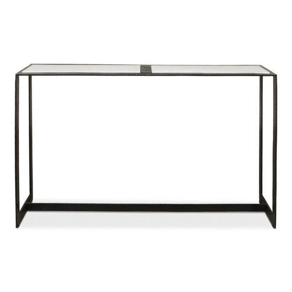 Ridged Iron Console Table White Marble, Large Console Tables LOOMLAN By Sarreid