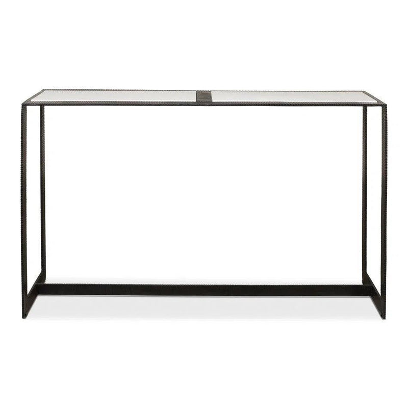 Ridged Iron Console Table White Marble, Large Console Tables LOOMLAN By Sarreid