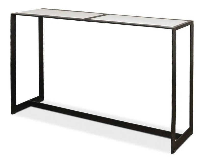 Ridged Iron Console Table White Marble, Large Console Tables LOOMLAN By Sarreid