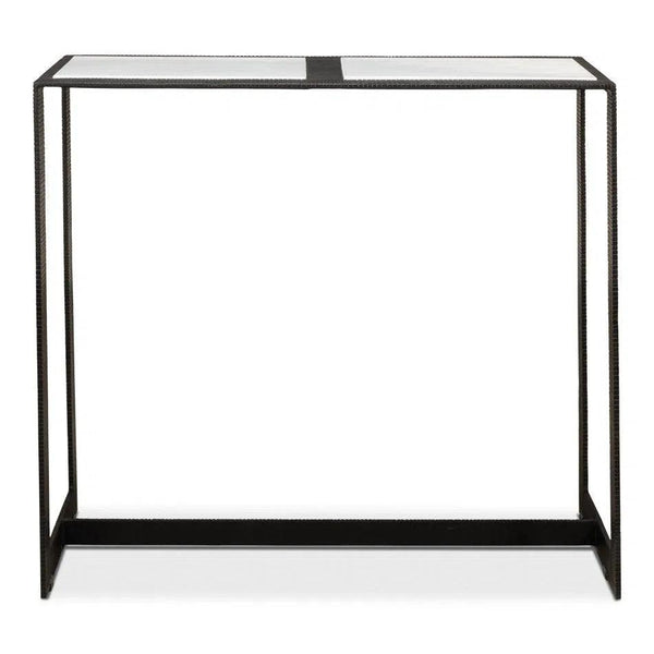 Ridged Iron Console Table White Marble, Small Console Tables LOOMLAN By Sarreid