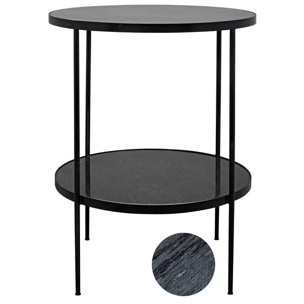 Rivoli Steel and Marble Black Round Side Table Side Tables LOOMLAN By Noir