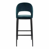 Roger Barstool Teal Velvet Blue Retro Bar Stools LOOMLAN By Moe's Home