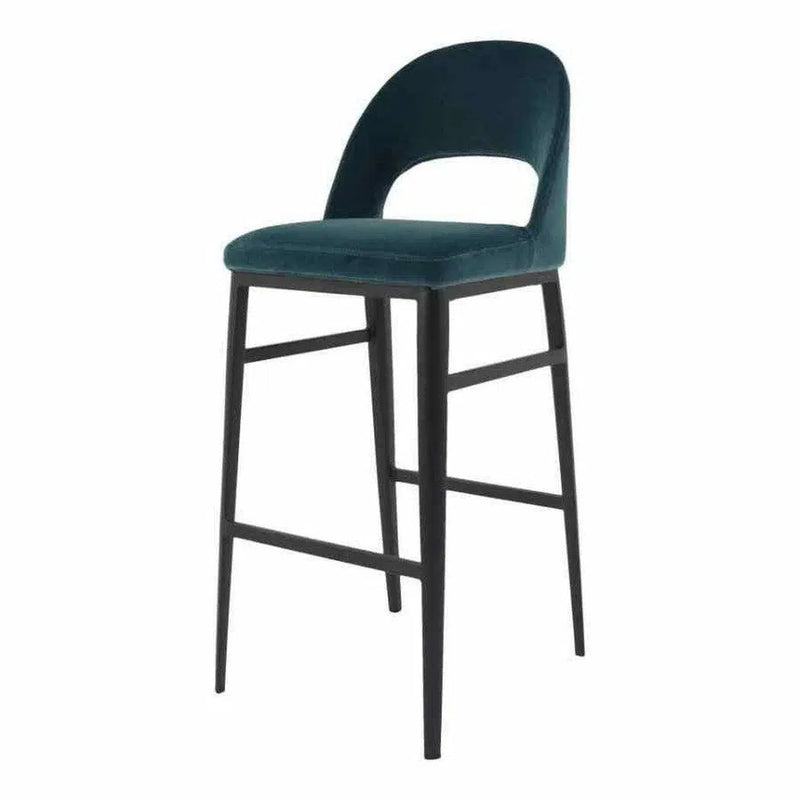 Roger Barstool Teal Velvet Blue Retro Bar Stools LOOMLAN By Moe's Home