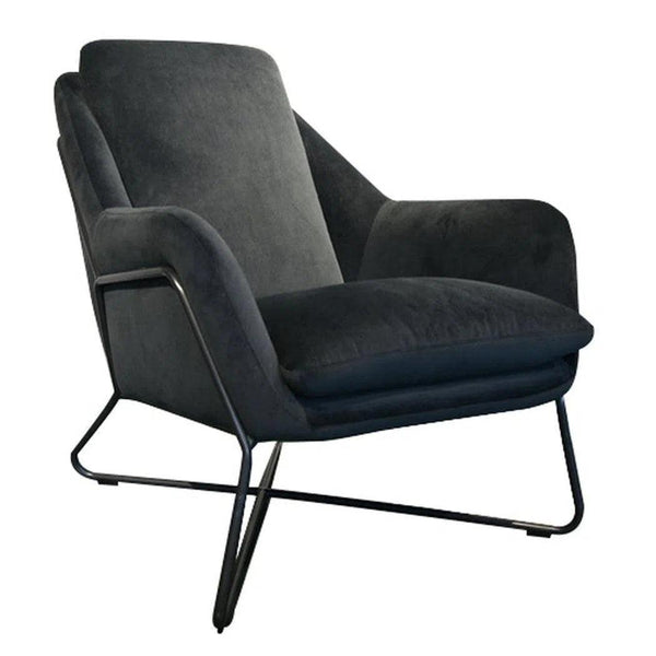 Romeo Lounge Chair Dark Grey Velvet Upholstered Seat Over Iron Base Club Chairs LOOMLAN By LH Imports