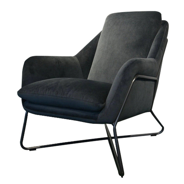 Romeo Lounge Chair Dark Grey Velvet Upholstered Seat Over Iron Base Club Chairs LOOMLAN By LH Imports