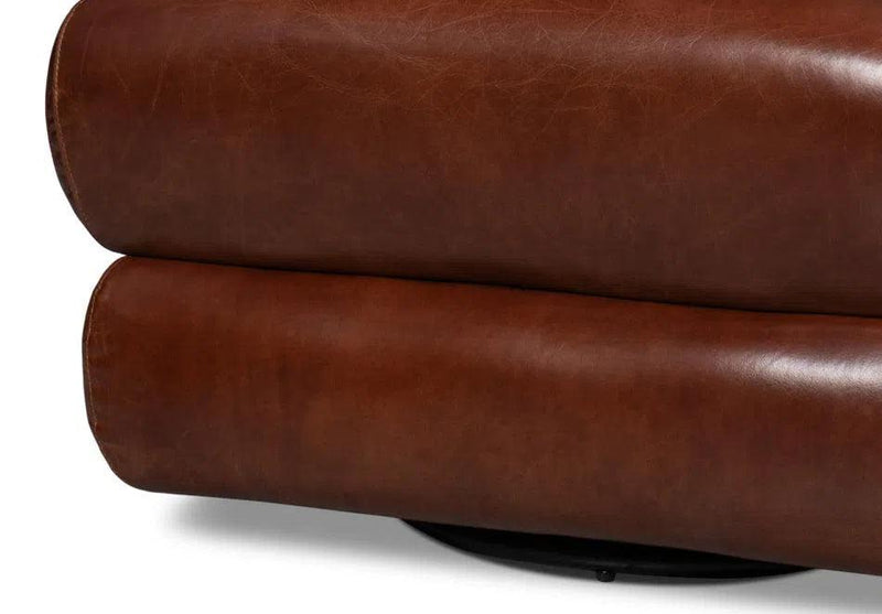 Rondo Leather Brown Armless Swivel Chair Club Chairs LOOMLAN By Sarreid