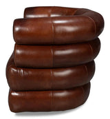 Rondo Leather Brown Armless Swivel Chair Club Chairs LOOMLAN By Sarreid