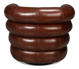 Rondo Leather Brown Armless Swivel Chair Club Chairs LOOMLAN By Sarreid