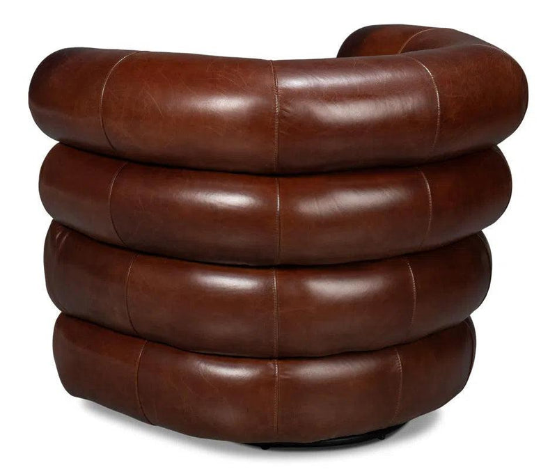 Rondo Leather Brown Armless Swivel Chair Club Chairs LOOMLAN By Sarreid