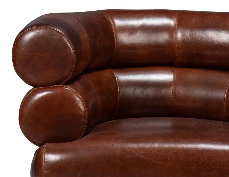 Rondo Leather Brown Armless Swivel Chair Club Chairs LOOMLAN By Sarreid