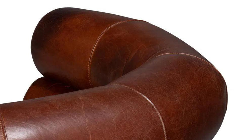 Rondo Leather Brown Armless Swivel Chair Club Chairs LOOMLAN By Sarreid