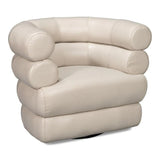 Rondo Leather White Armless Swivel Chair Club Chairs LOOMLAN By Sarreid