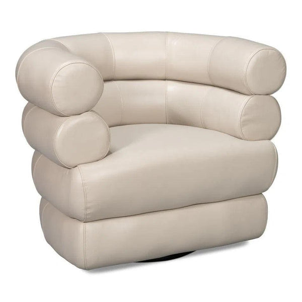 Rondo Leather White Armless Swivel Chair Club Chairs LOOMLAN By Sarreid