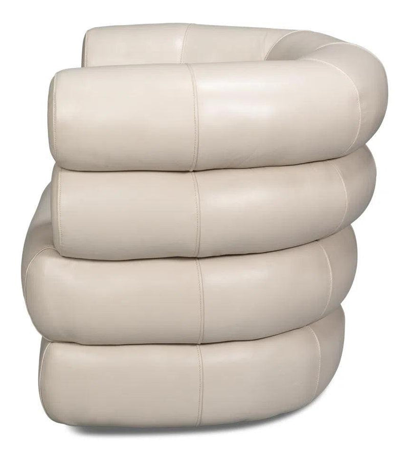 Rondo Leather White Armless Swivel Chair Club Chairs LOOMLAN By Sarreid